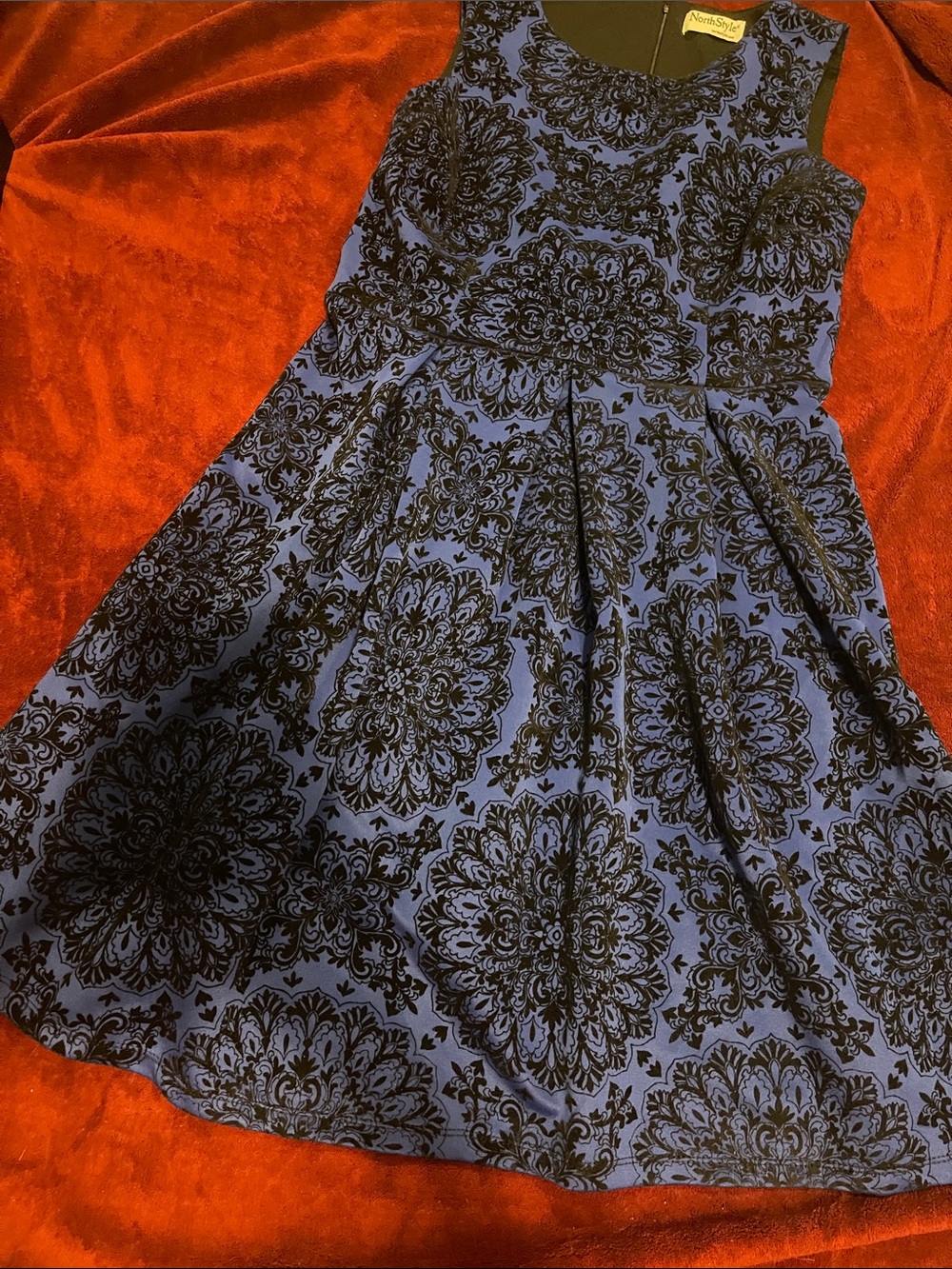 North style Black and Blue Fit-and-Flare Dress